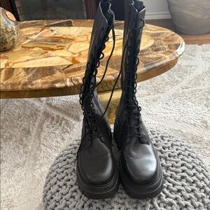 Ash Black Leather Lace-Up Women's Boots